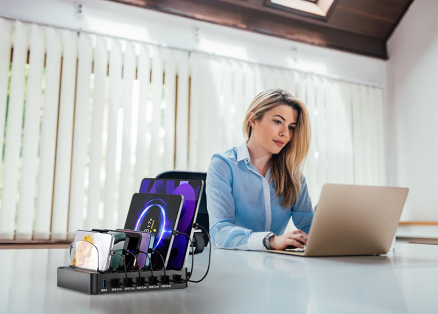 Stazione di ricarica USB C Multi Dock 6 porte PD 96 W Smart Ricarica Rapida 3 X PD 20 W USB C Connettore di ricarica compatibile per Phones lPad Lwatch Stand Tablet Più Dispositivi (6 cavi inclusi
