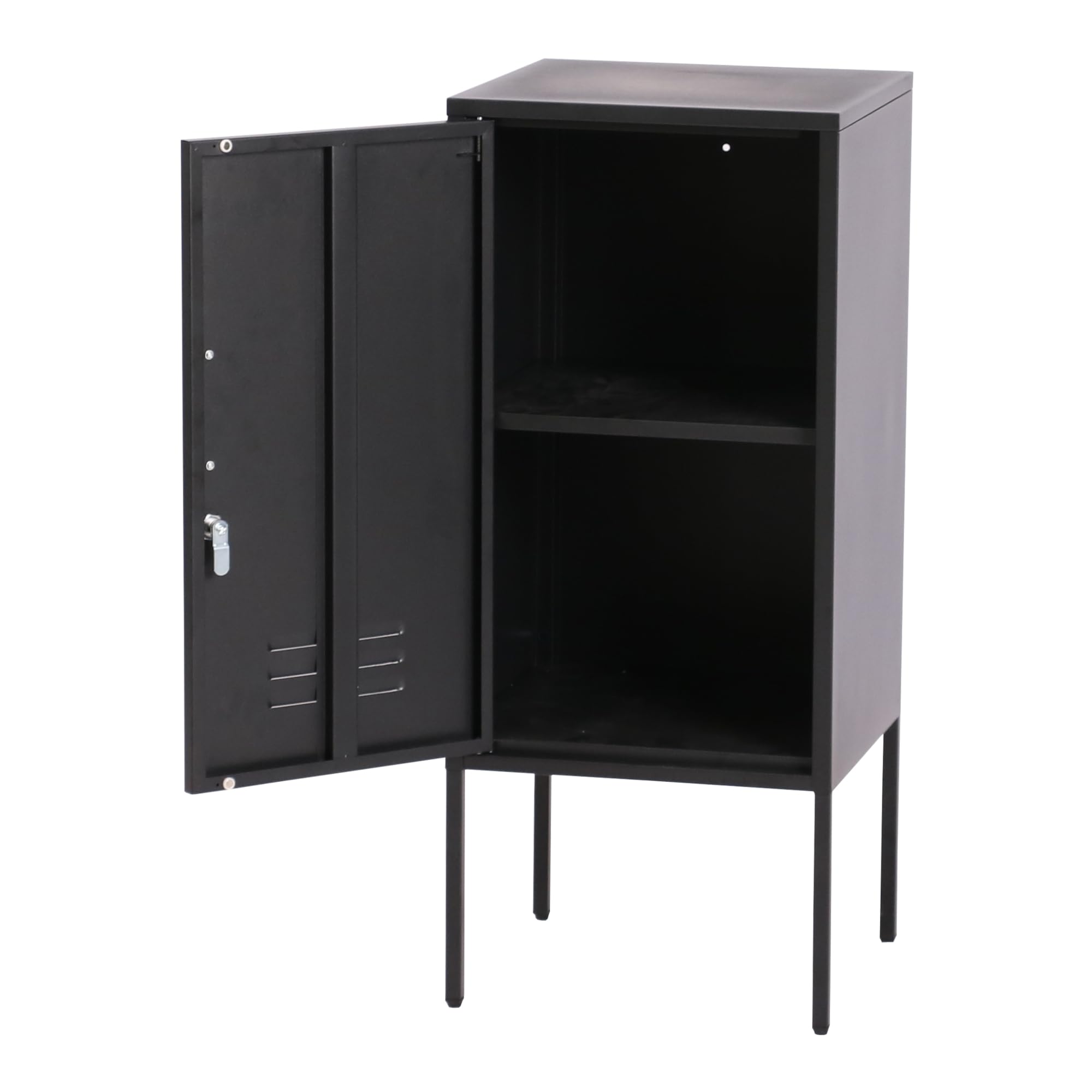 [en.casa] Nachtschrank Hausjärvi 2er Set Nachttisch 82 x 35 x 35 cm Nachtkästchen Beistelltisch mit 1 Tür Metallschrank Beistellschrank abschließbar Büroschrank Stahl Schwarz