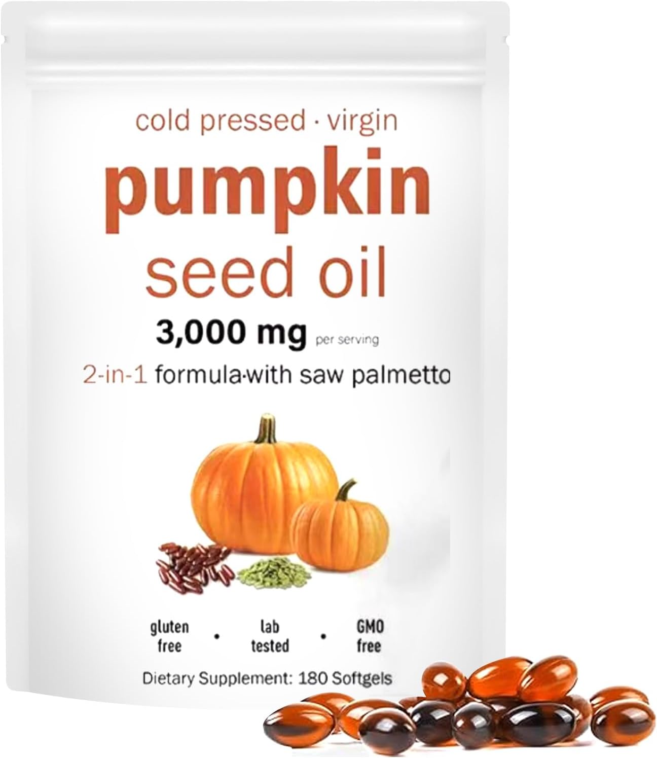 Pumpkin Seed Oil 2 in 1 with Saw Palmetto,3000mg Per Serving,180 Softgels Pure Virgin Oil,Supports Hair, Urinary, Bladder & Prostate Health,Essential Fatty Acids & Phytosterols | Non-GMO