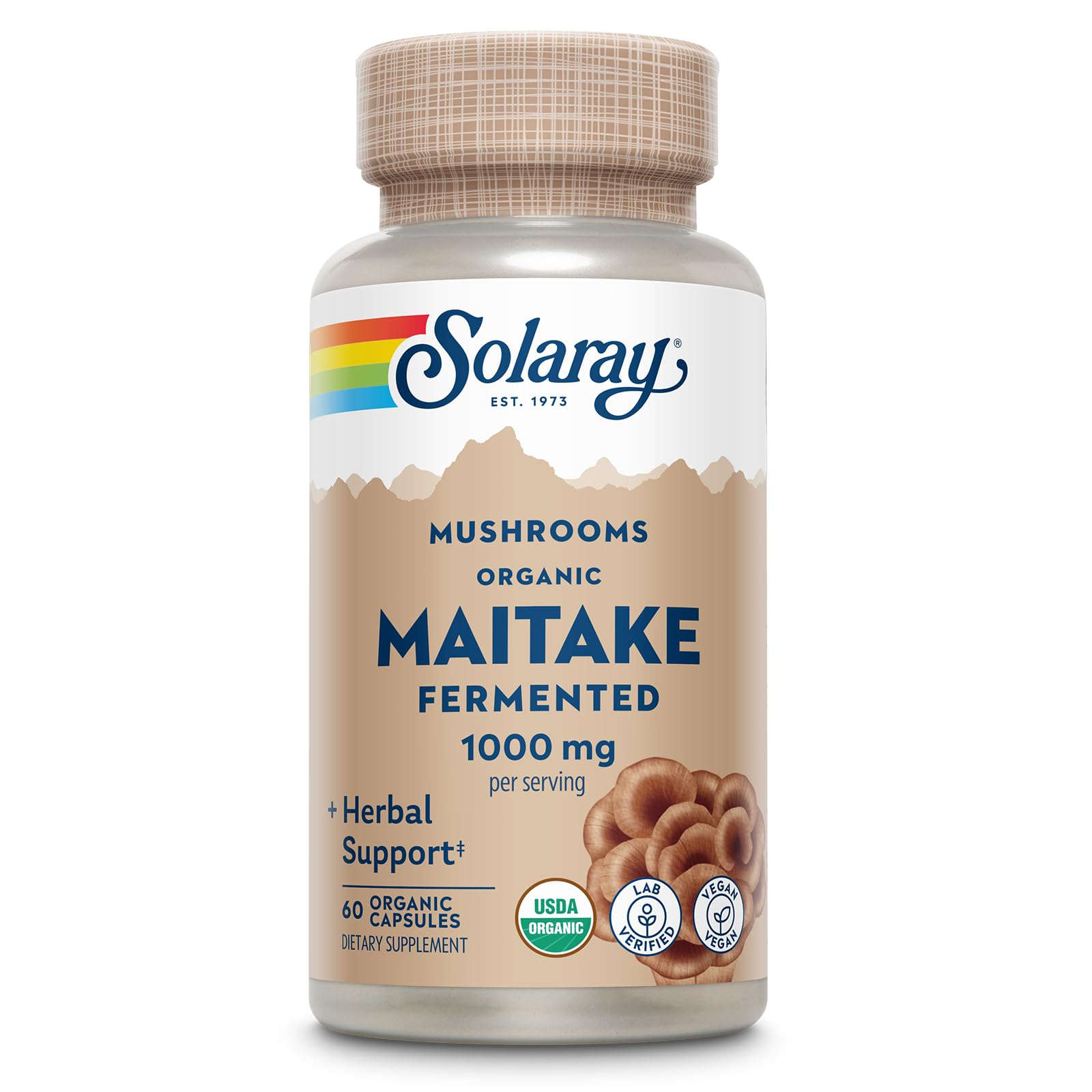 Organic, Fermented Maitake Mushroom Supplement 1000mg - Herbal Adaptogens - Powerful Mushrooms for Health and Wellness Support - Vegan, Gluten Free, 60-Day Guarantee, 30 Servings, 60 VegCaps
