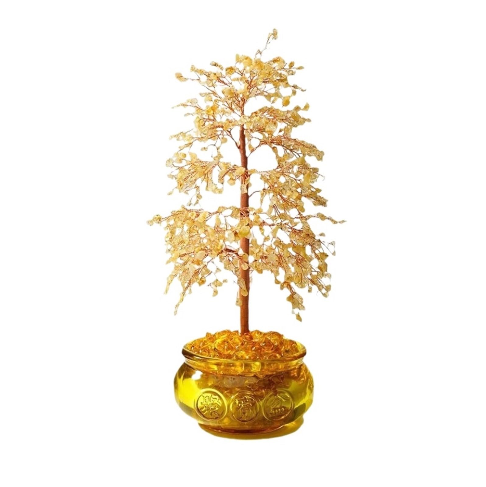 crystal tree， Fortune Tree Ornament Crystal Decoration Citrine Golden For Home Fengshui Decorations