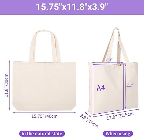Miniatura 9 de Segarty Bolsa de lona pequeña, paquete de 6 bolsas de lona en blanco de 15 x 16 pulgadas para mujer, bolsa lisa reutilizable con algodón natural y