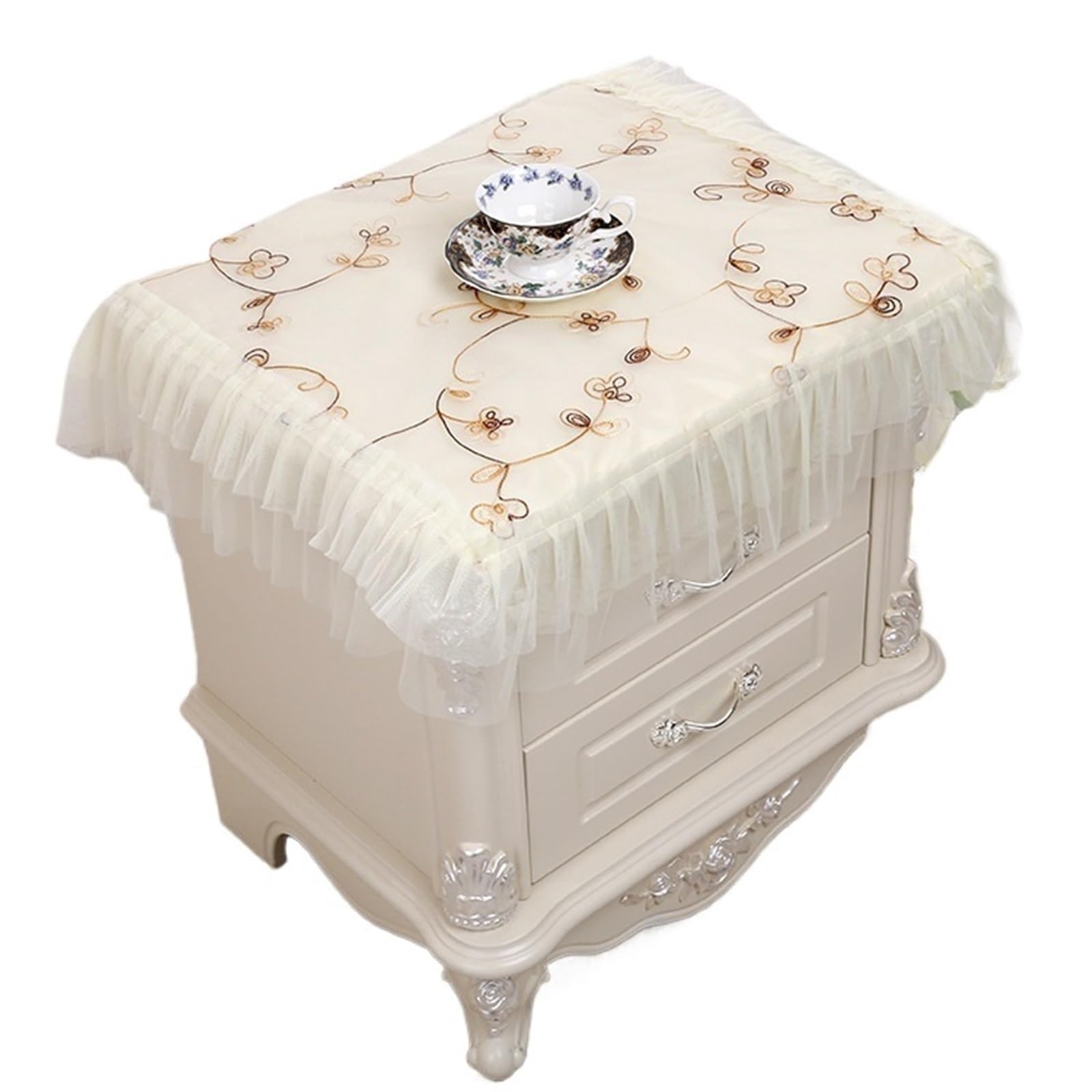 ZNTIHZ Lace Style Bedroom Decoration Bedside Table Cover Small Tablecloth For For Furniture Dresser(Beige)