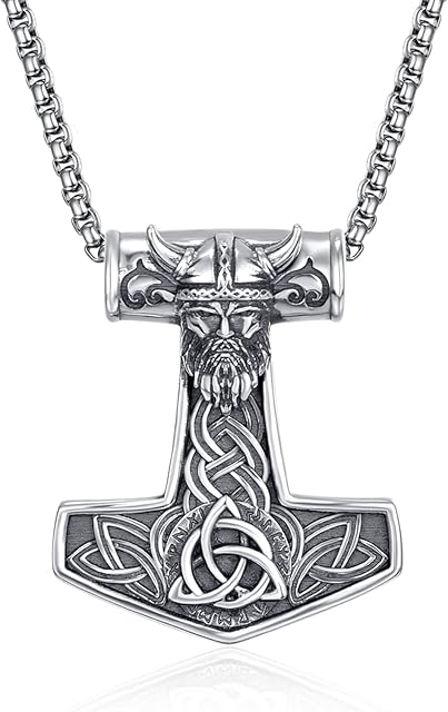 ADMETUS 925 Sterling Silver Viking Necklace | Amulet Necklace for Men Norse Valknut Jewellery with 2.5mm 22"+2" Rolo Chain