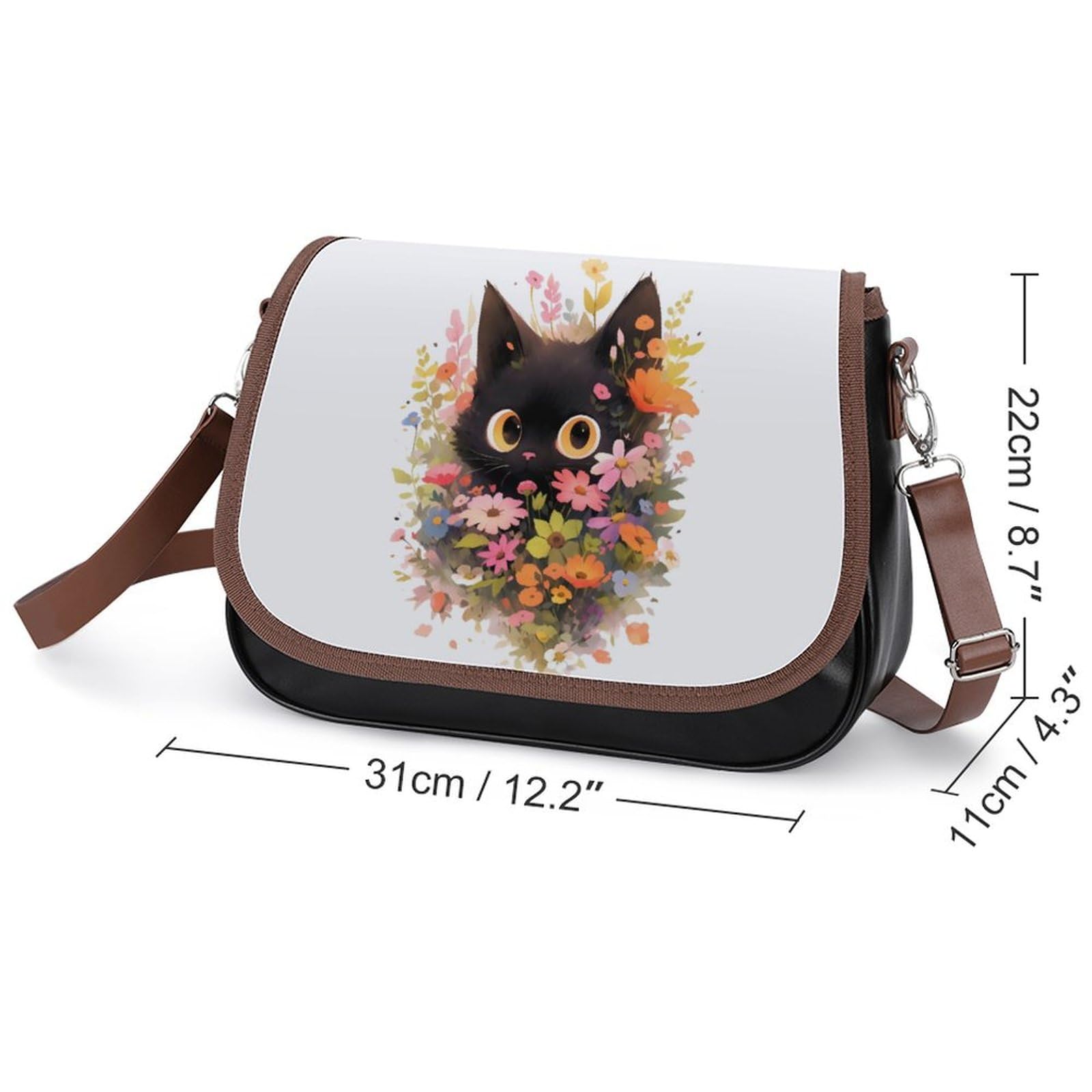 Amazon.co.jp: 花 黒猫 ネコ柄 猫柄 ショルダーバッグ PUレザー