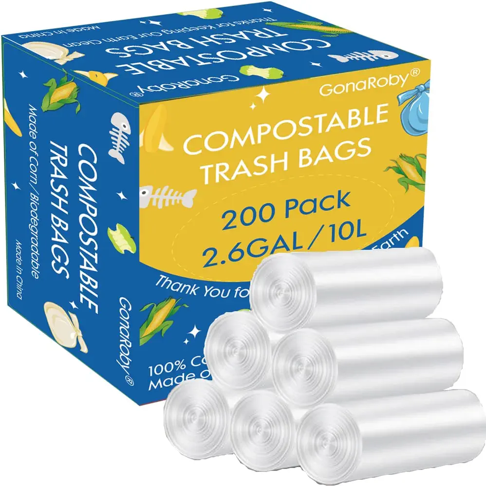 Compostable Trash Bags 200 Count 2.6 Gallon Biodegradable Trash Bags Disposable Bags Kitchen Compost Bags Compostable Bags Food Scrap Bags Compostable Garbage Bags Biodegradable Garbage Bag (White)