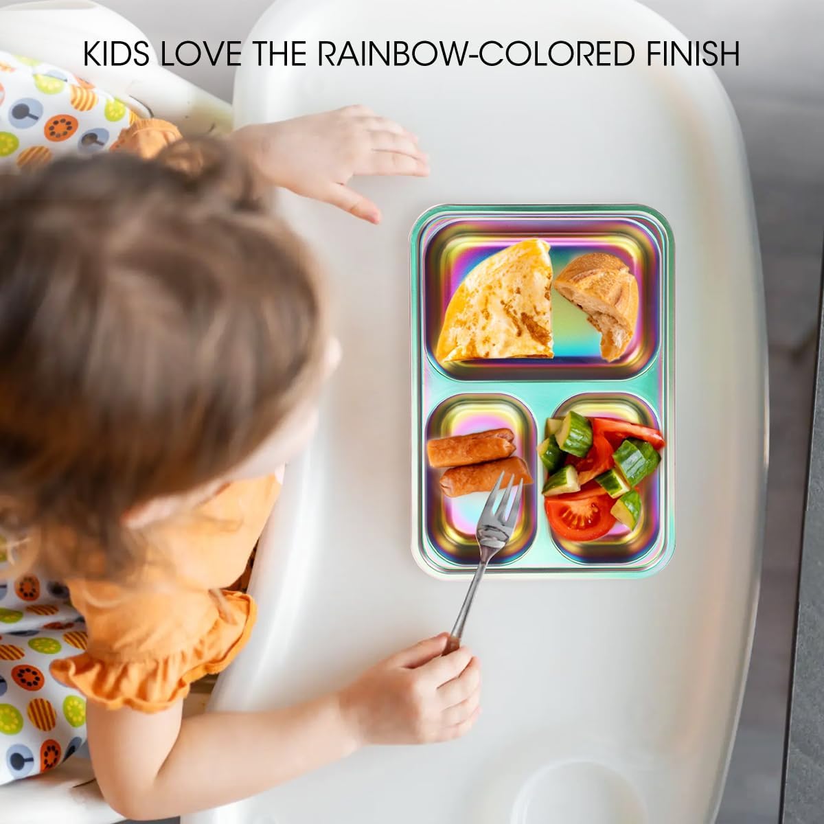 AIEVE Stainless Steel Kids Plates, 4 Pack Stainless Steel Portion Control Plate with Lids for Toddler 3 Compartment Non-Toxic (Rainbow) - Image 7