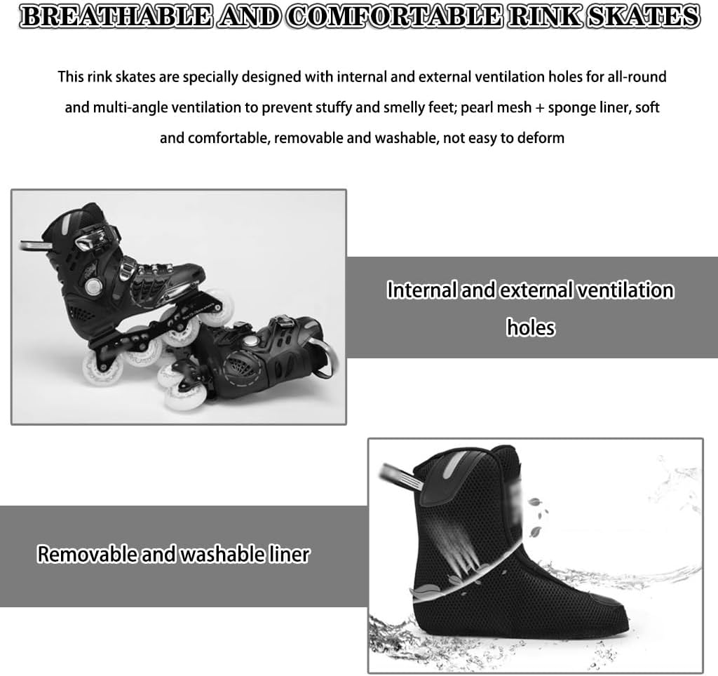 Skates High-Performance Racing Inline Skates, Fancy 8-Wheel Luminous Roller Skates Breathable Rink Skates, Entertainment for Beginners(White Gold,US-7)