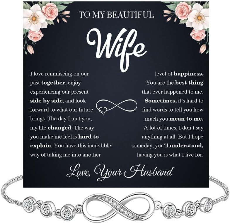To My Wife Bracelet from Husband, Romantic Jewelry Gift for Wife, Meaningful Bracelet with Message Card, Perfect for Anniversary, Birthday, Christmas, Valentine’s Day