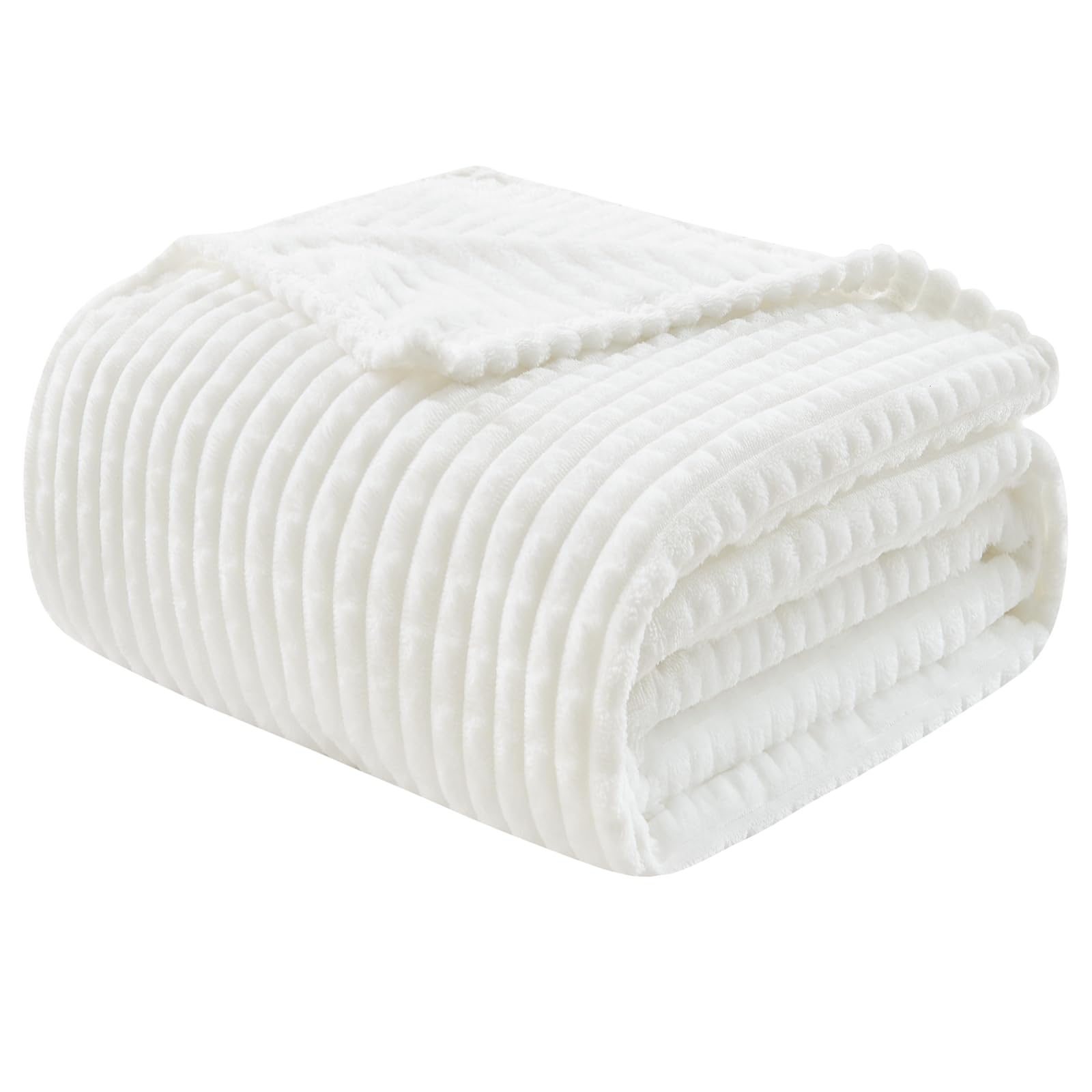 EMME Kuscheldecke Flauschige - 3D-Touch-Erlebnis Fleecedecke, Weiche Warme Wolldecke Überwurfdecke, Couchdecke, Decke für Sofa, Tagesdecke, Wohndecke, Weiß, 130 x 150 cm