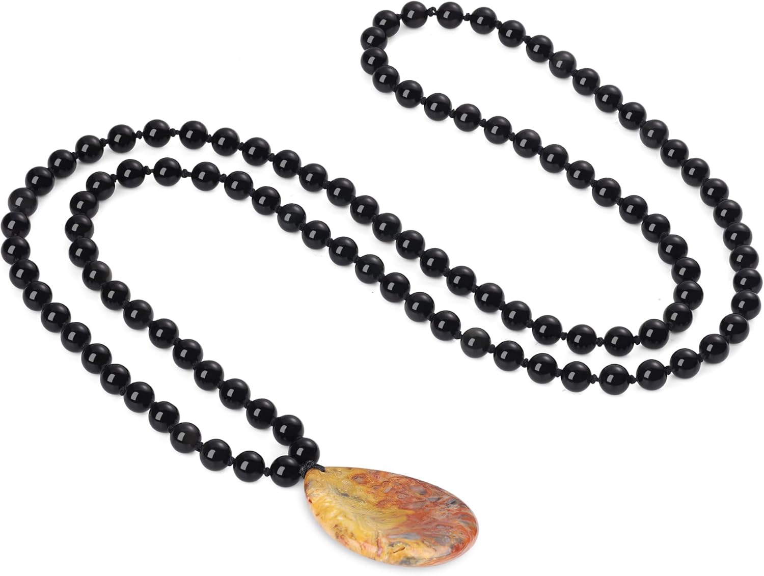 COAI Thumb Worry Stones Necklace for Men Women, Handmade 108 Mala Beaded Necklace for Women Men 8MM