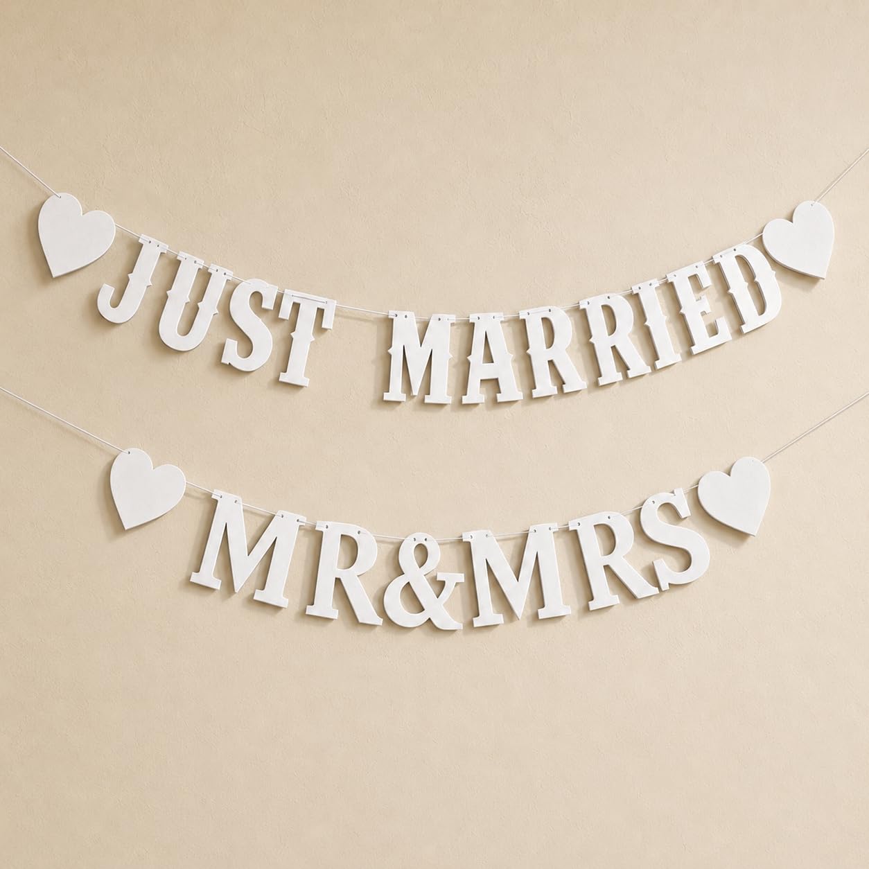 Kynoz 2PCS Just Married Banner, White Wedding Decorations with MR & MRS