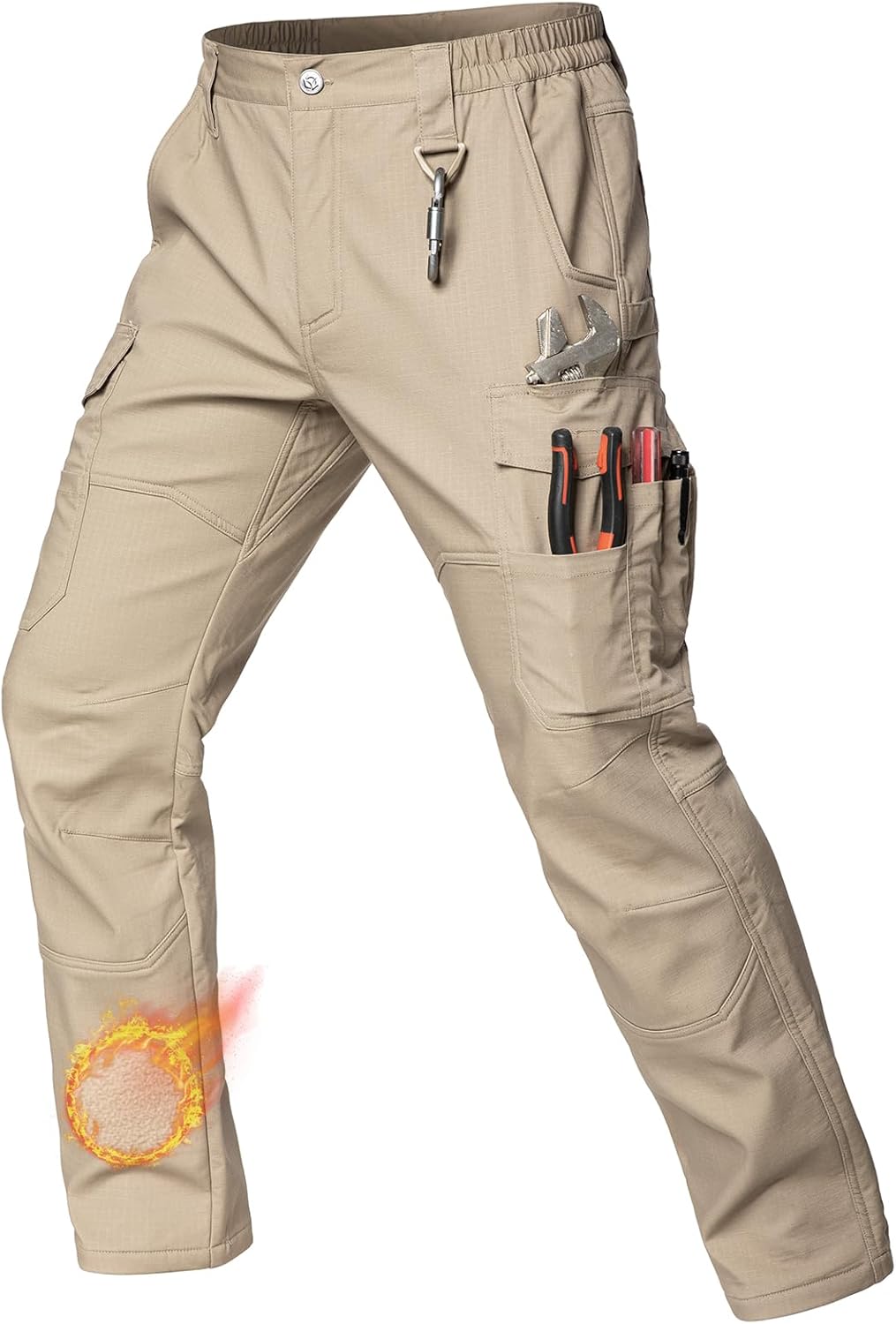 CARWORNIC Men's Ripstop Fleece Lined Tactical Work Pants Warm Water Resistant Flex Utility Cargo Skiing Hiking Pants