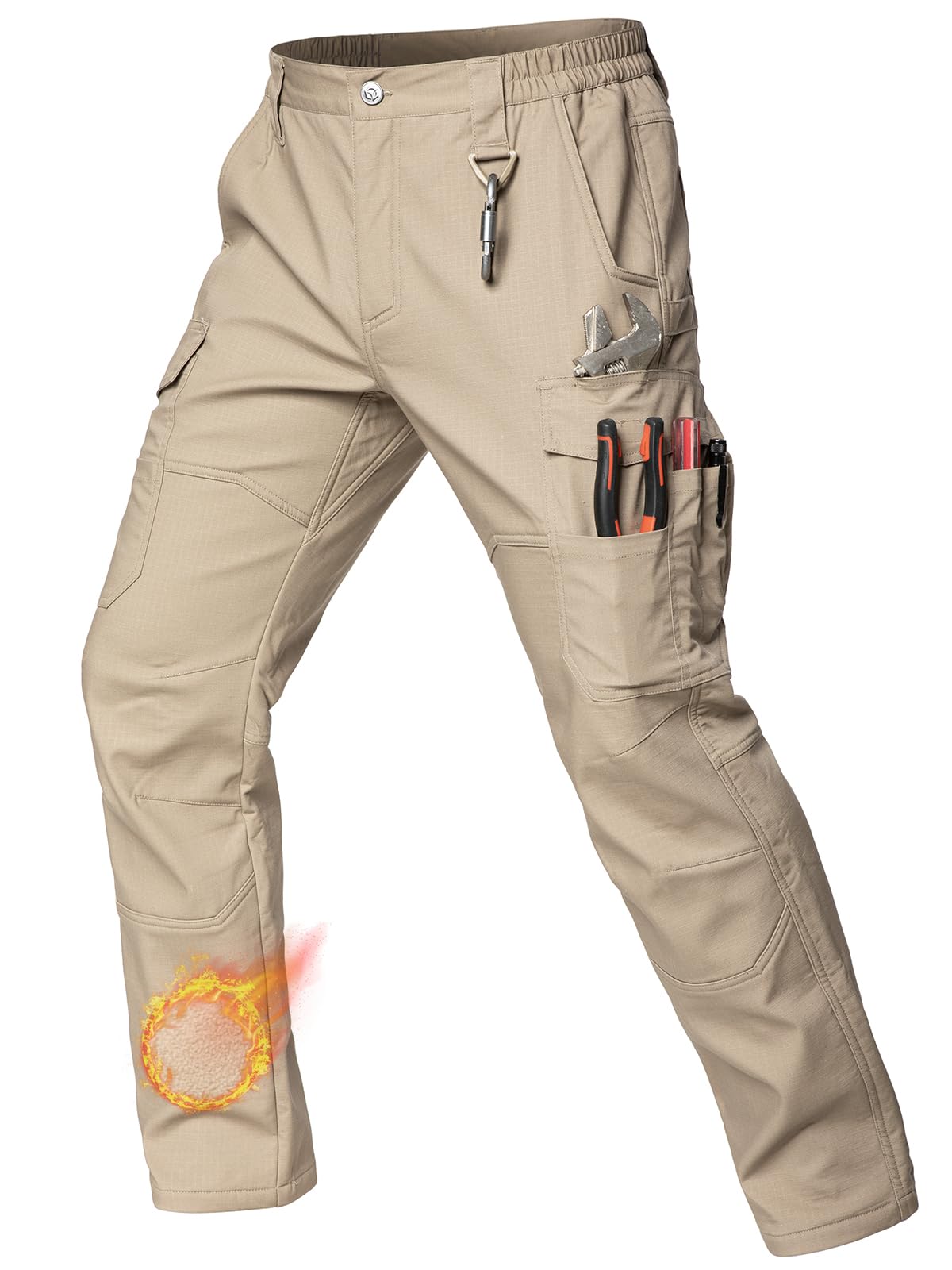 CARWORNIC Mens Ripstop Fleece Lined Tactical Work Pants Warm Water Resistant Flex Utility Cargo Skiing Hiking Pants