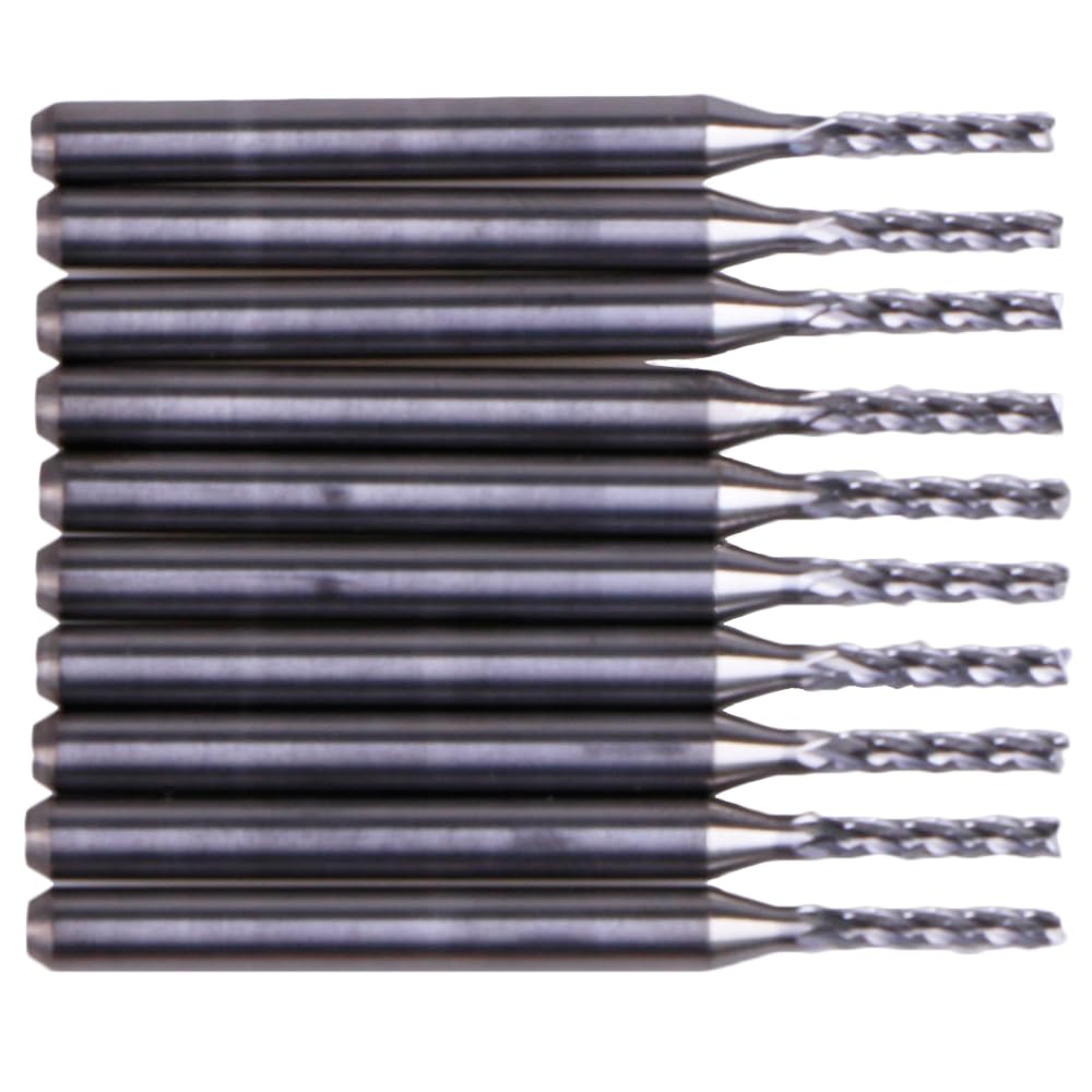 Tungsten Carbide 1.6mm x 3.175mm End Mill Engraving Bits for CNC PCB Machinery (Pack of 10)