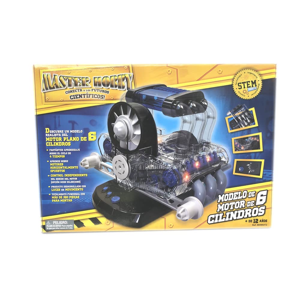 Outletdelocio Maqueta Motor 6 Cilindros Opuestos. Motorizado, Completamente Funcional. con Luz y Sonido. Kit de Montaje de 320 Piezas