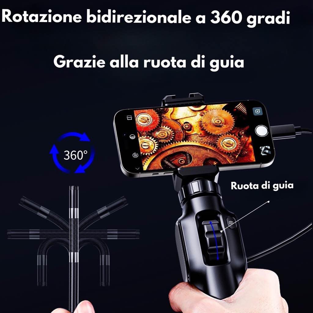 2 telecamere endoscopiche industriali 1920P con 8 LED, un endoscopio girevole da 2 m + una telecamera cablata da 5 m, per fognature meccaniche, compatibile con Android/iPhone