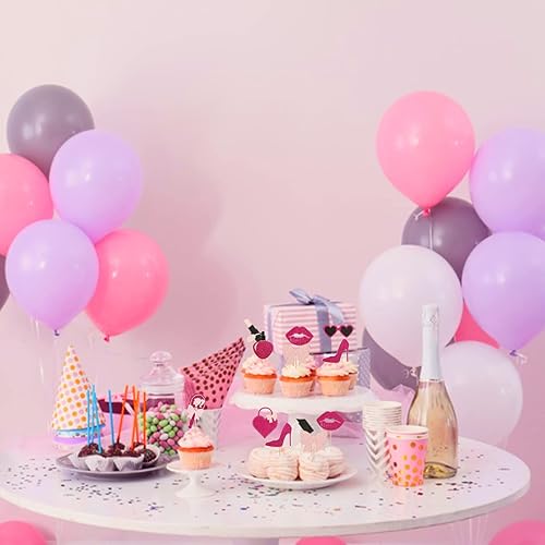 Miniatura 4 de 24 piezas con purpurina de princesa para cupcakes de tacón alto, perfume, espejo de tocador, palillos para tartas para cumpleaños de niña rosa,