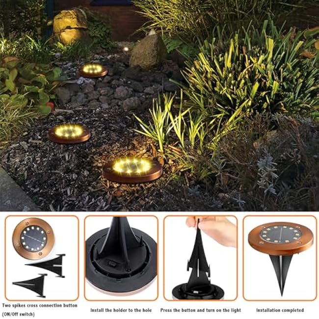 Solar Ground Lights Outdoor Waterproof Flat Garden Solar Disk Lights Floor 12 LED 16 Pack for Garden Patio Pathway Landscape Driveway Yard Path Decor