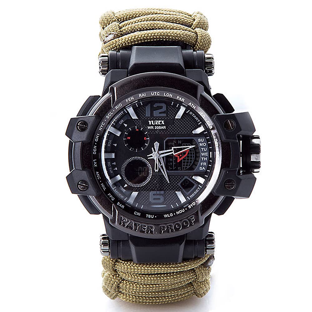 50M Étanche Militaire Tactique Paracord Montre Multifonction Montre De Survie en Plein Air pour Hommes Sport Montres-Bracelets avec Boussole Thermomètre