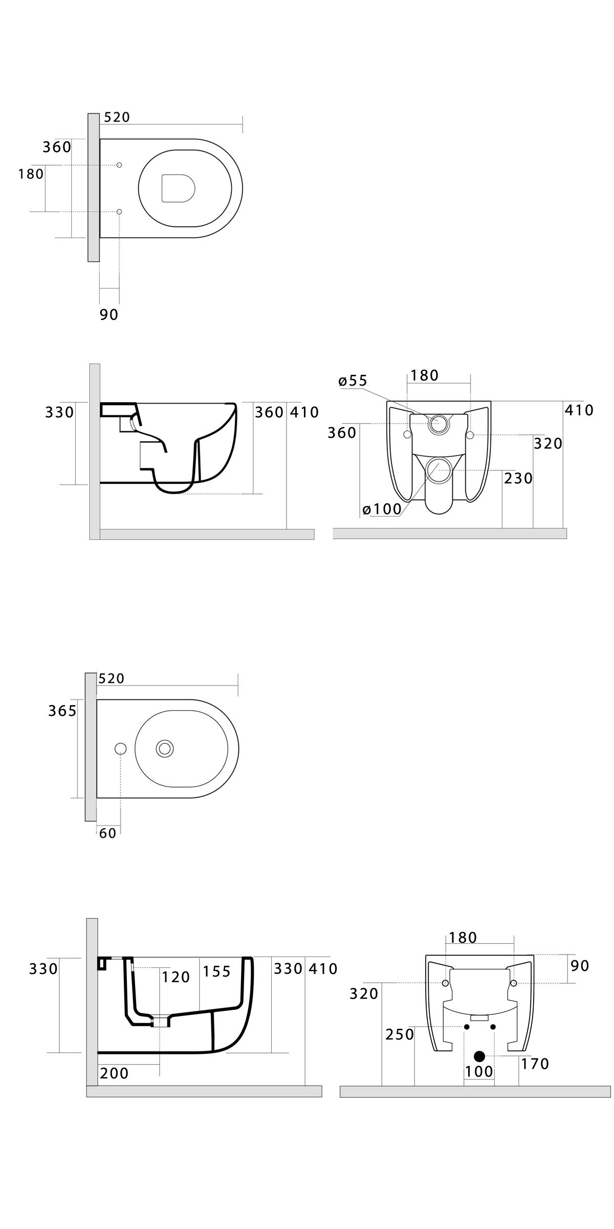Yellowshop - Sanitari bagno sospesi filo muro - Wc rimless, copriwc soft close e bidet mod. Hoop