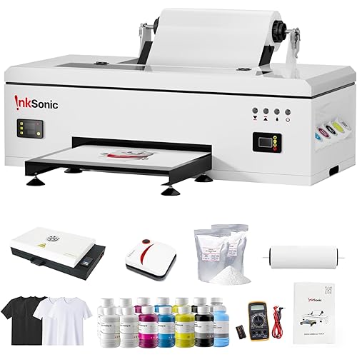 InkSonic L1800 DTF Printer, A3 DTF Transfer Machine for T-Shirt Printing, Multi-Material Compatible, Direct to Film, White Ink Circulation System & Auto Clean, Built-in Heating, E13
