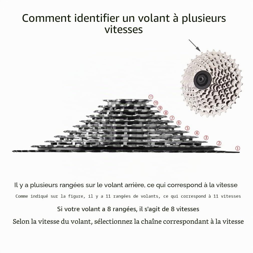 CYSKY Chaîne de vélo 11 vitesses, 1/2x11/128 pouces 116 maillons en acier haute résistance pour vélo de montagne de route à 11 vitesses