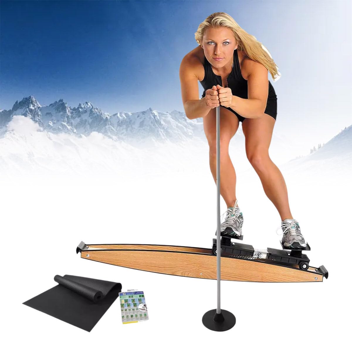 Wianqian Multicolor Simulated Ski Trainer, Waist Training Ski Simulator, Ski Training Equipment, 150Kg Load, Waist Strength Training, Mute Rubber Rollers,For Indoors Or Outdoors Simulated Ski Practicing