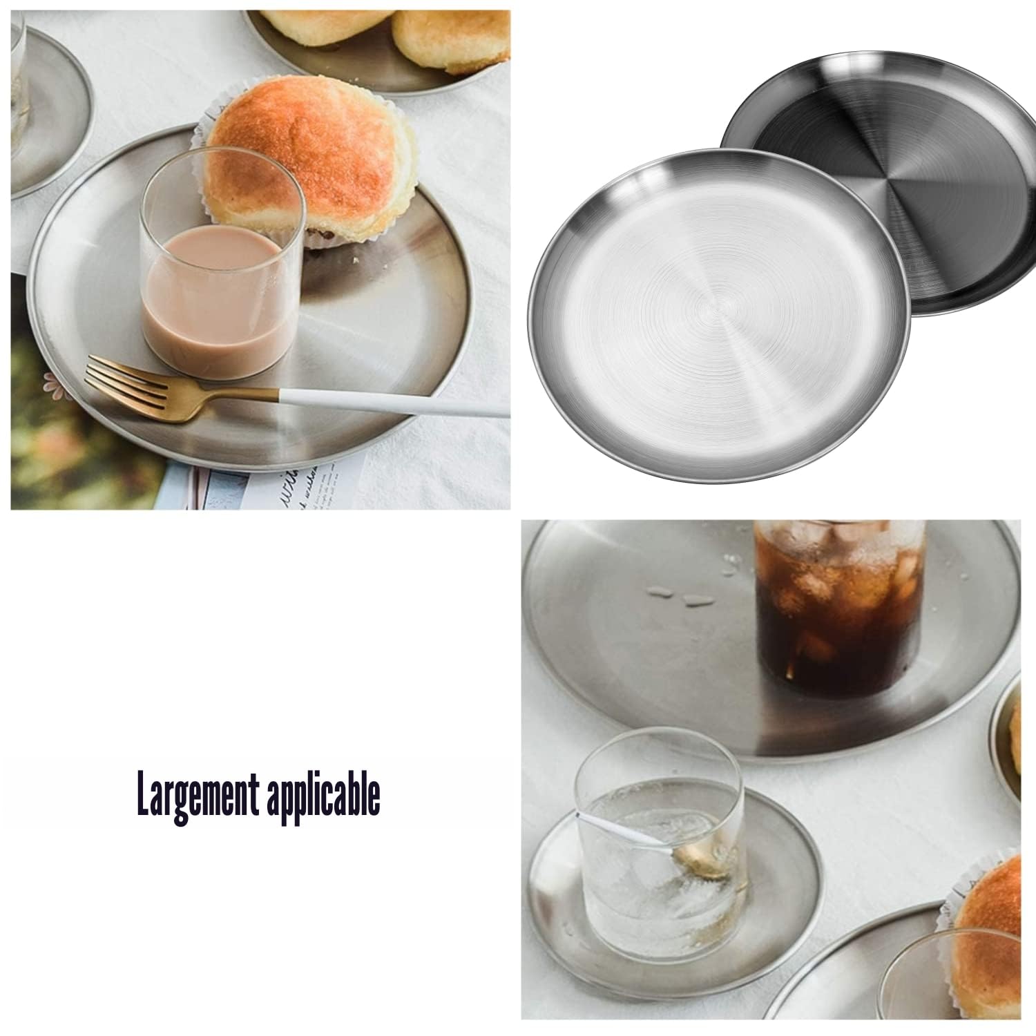 Lot de 10 assiettes en acier inoxydable légères et incassables, non toxiques, passent au lave-vaisselle, sans BPA et saines