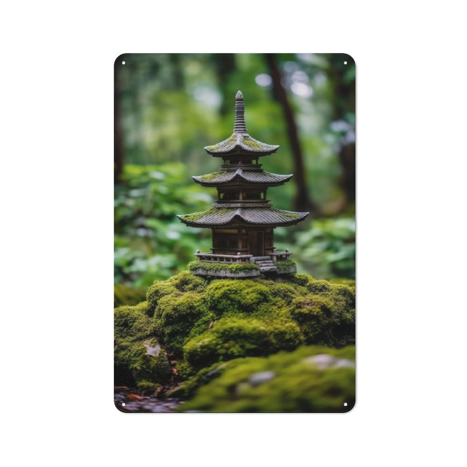 Junmoney Zen Japanese Pagoda Temple For Studio Or Craft Room, Rustic Metal Wall Sign 30X20cm, For Vintage Wall Decor Fans, For Metal Sign Collectors