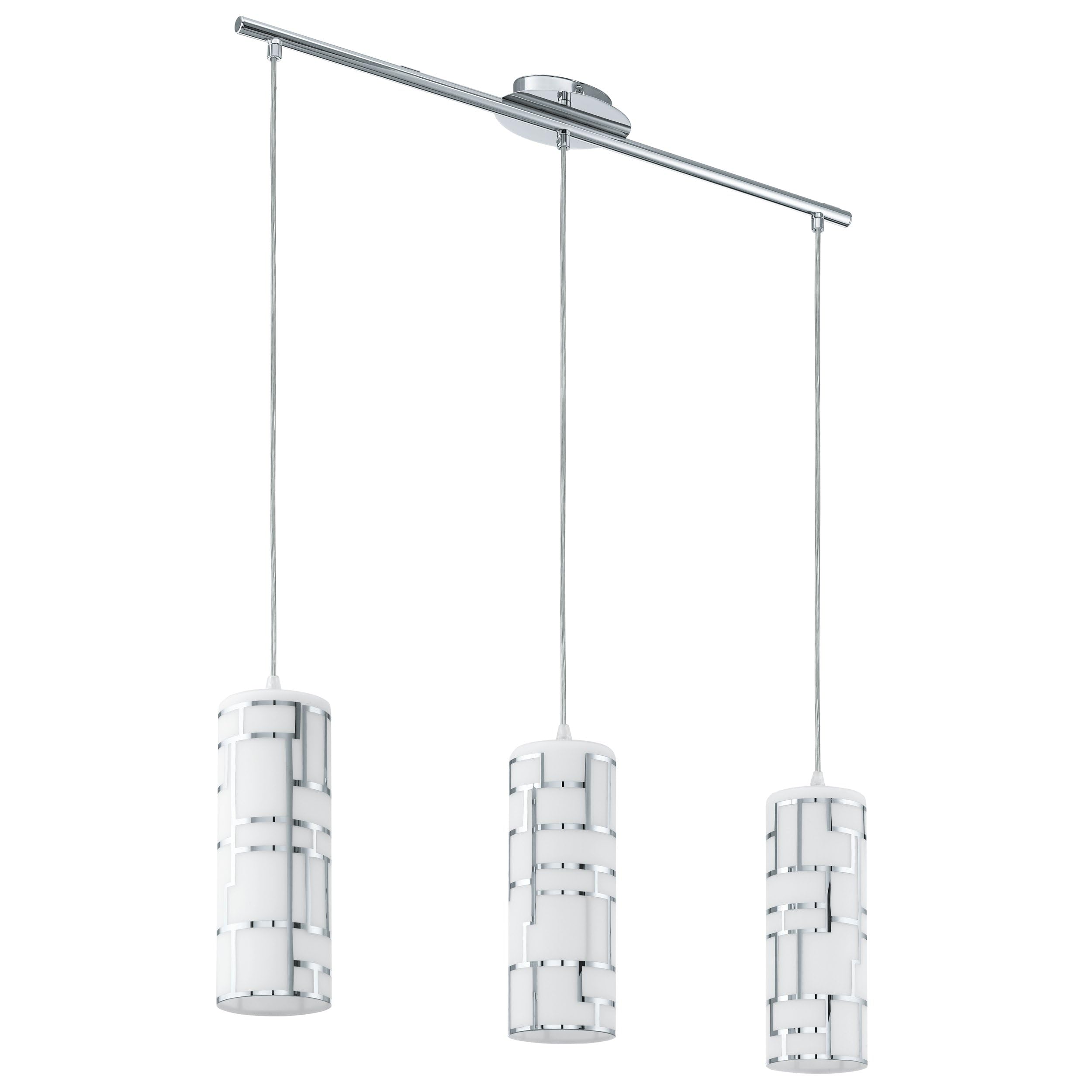 EGLO Pendelleuchte Bayman, 3 flammige Hängelampe, Elegant | Hängeleuchte aus Stahl und Glas mit Dekor in Chrom, Weiß, Esstischlampe, Wohnzimmerlampe hängend mit E27 Fassung