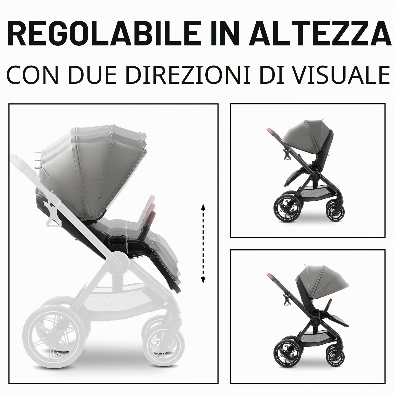 hauck Comfort N Care Air Set, Dark Grey - Passeggino 2in1 con Ruote ad Aria, Navicella Neonato con Pulsanti Memoria, Seduta Reversibile Reclinabile fino a 22 kg, Coprigambe, Portabibite, Sospensione