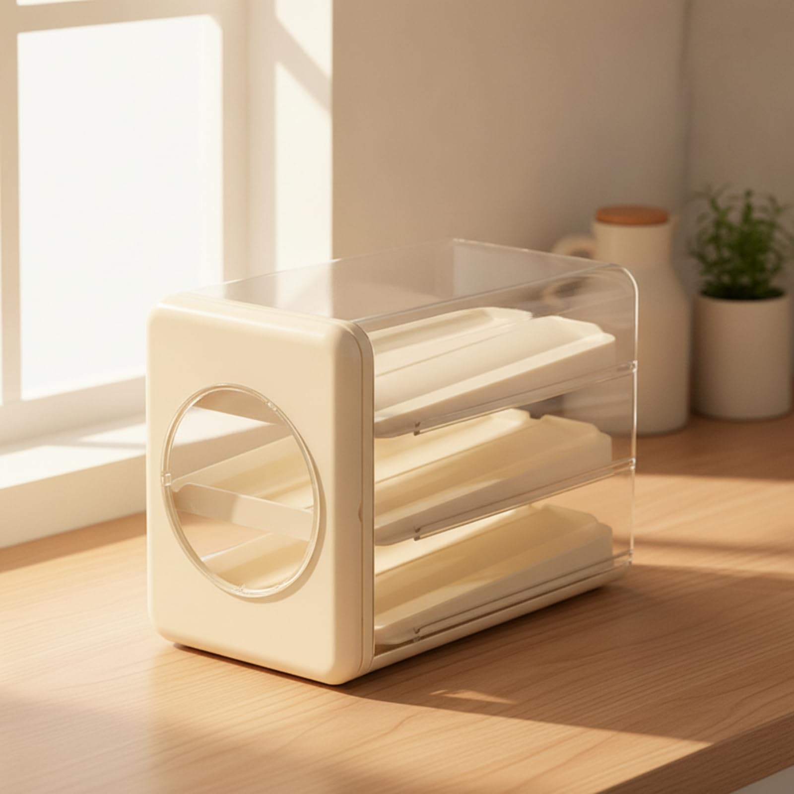 Soporte para Huevos Organizador de Cocina Contenedor Dispensador Caja de Almacenamiento con Cajones Deslizantes Cuerpo Transparente Diseño Apilado de