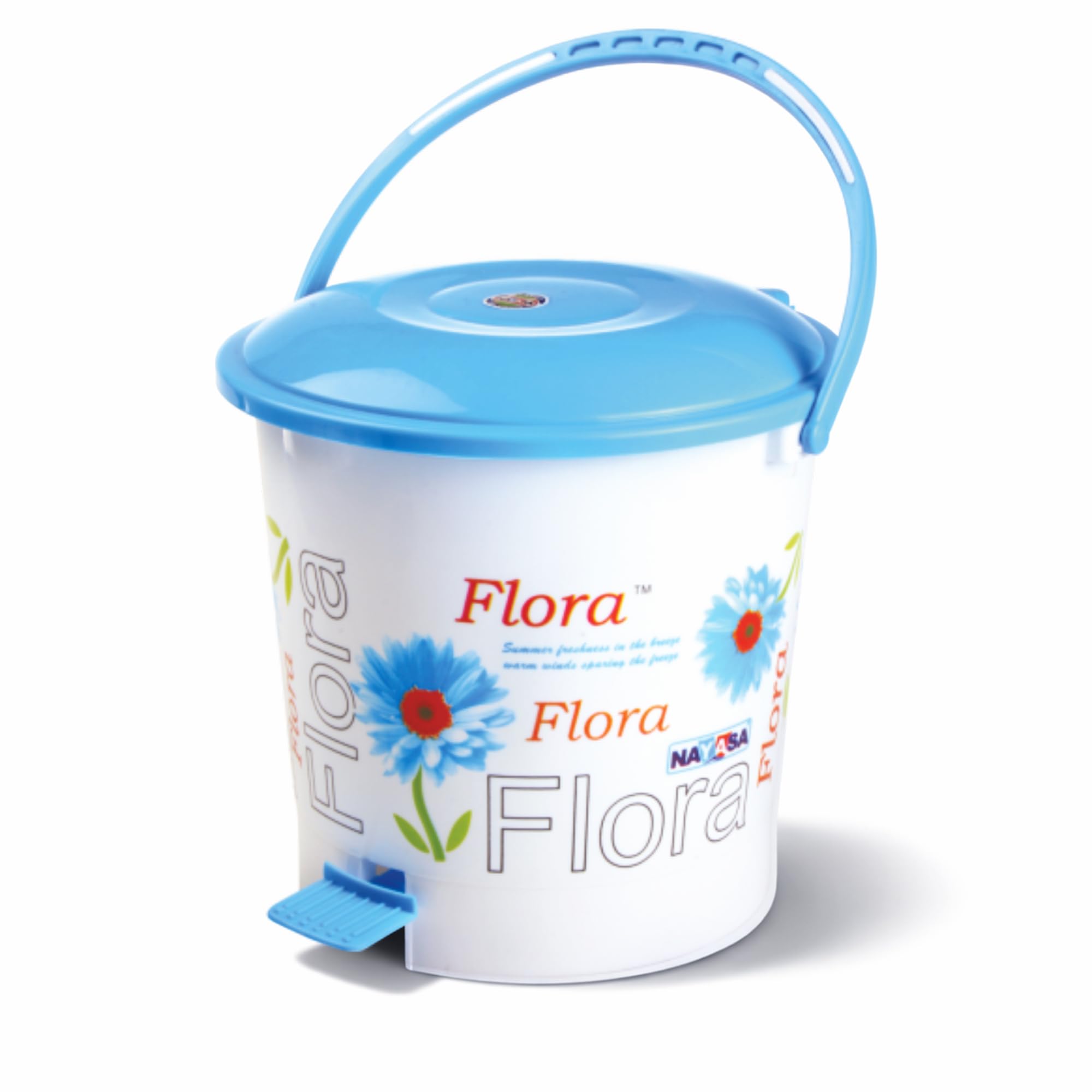 Nayasa Plastic Pedal Bin No 108 with Lid and Floral Print, Multi Purpose Dustbin, Blue-image-27