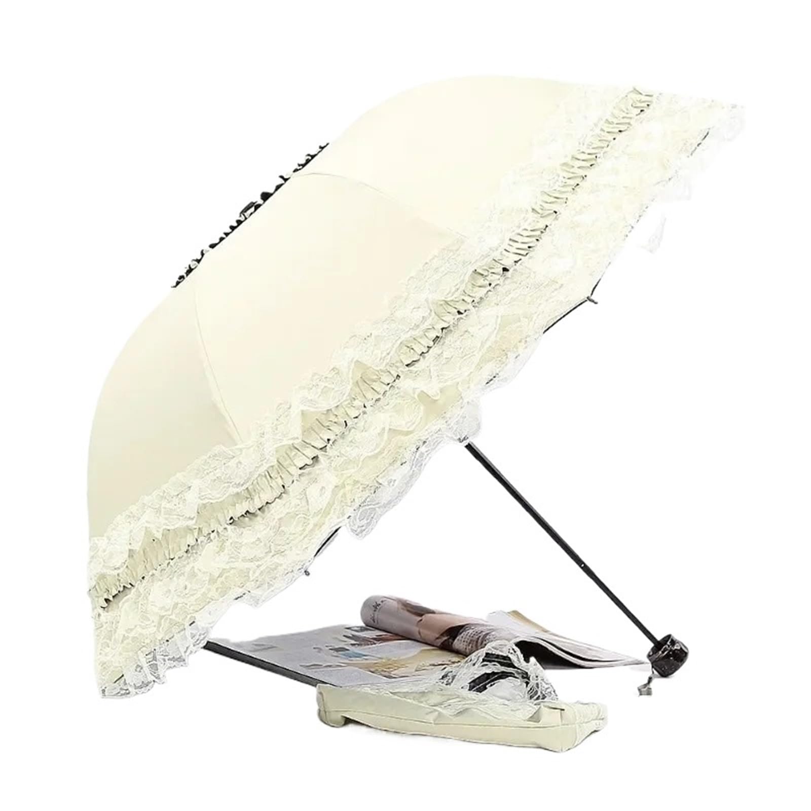 Parapluie dame pluie pliable blanc style gothique pour se protéger du soleil et de l'eau