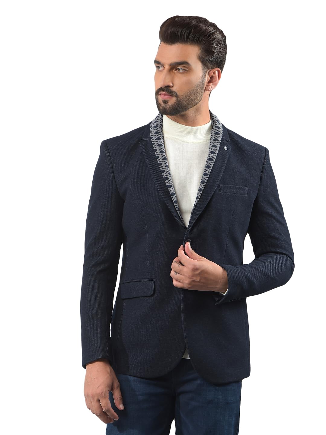 crimsoune club Men's Navy Blue Notched Lapel Single-Breasted Blazer-picture-19