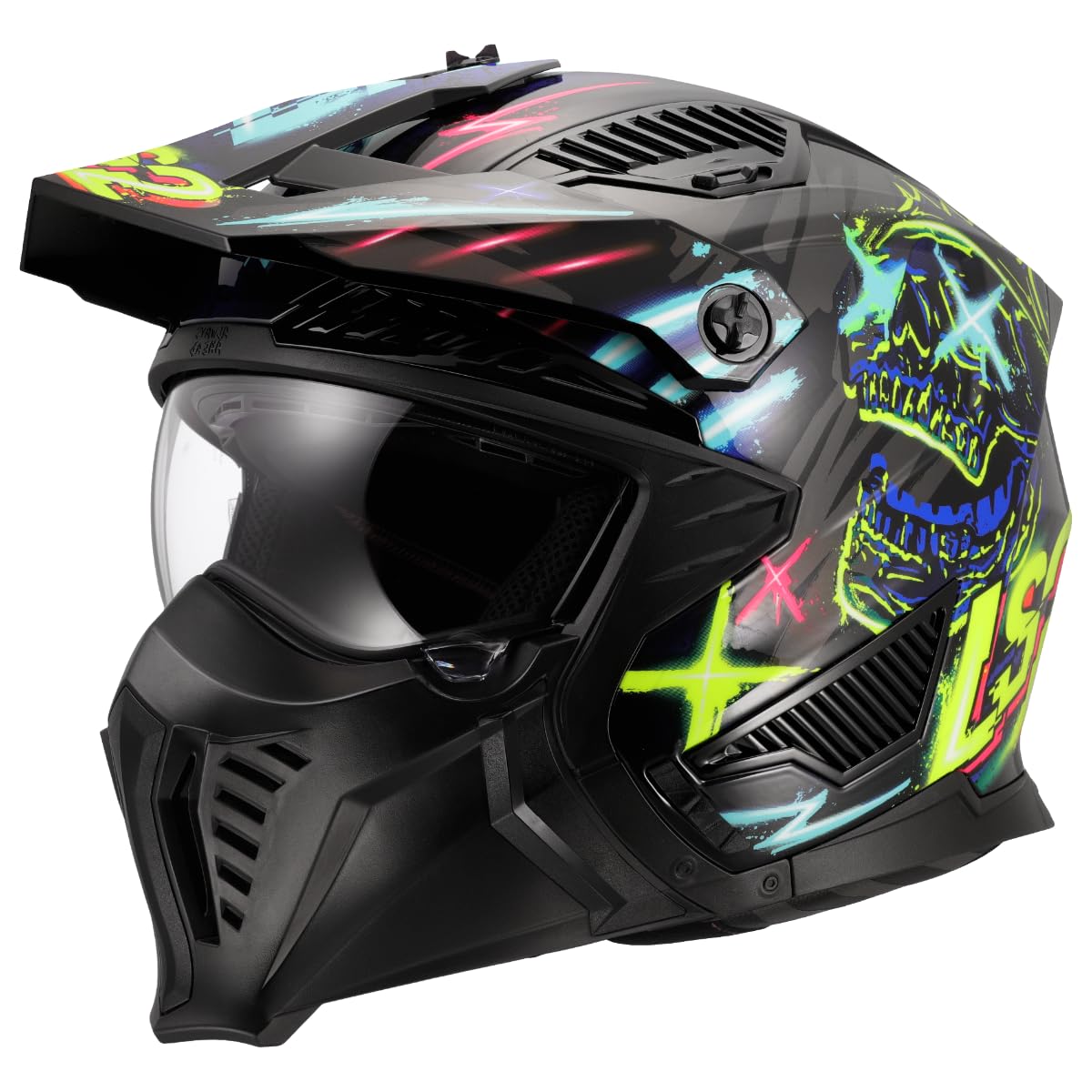 LS2, Casco Moto Jet Modular DRIFTER RAYZ Gloss Black Blue, M | Visera resistente a los rayos UV, antiarañazos y retráctil