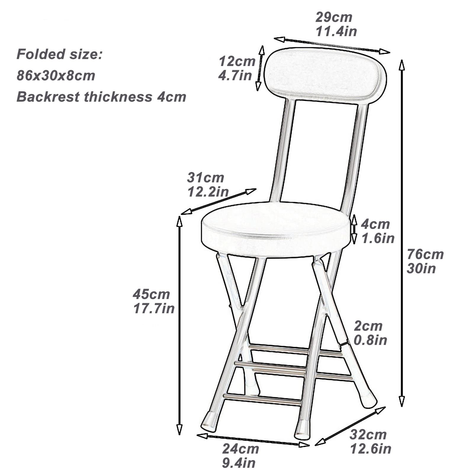 Tabouret Pliant en PU avec Dossier, Tabouret Rond Pliable et Rembourré, Chaise de Cuisine Portable et Pliable pour Le Bureau, La Table à Langer (Color : Black)