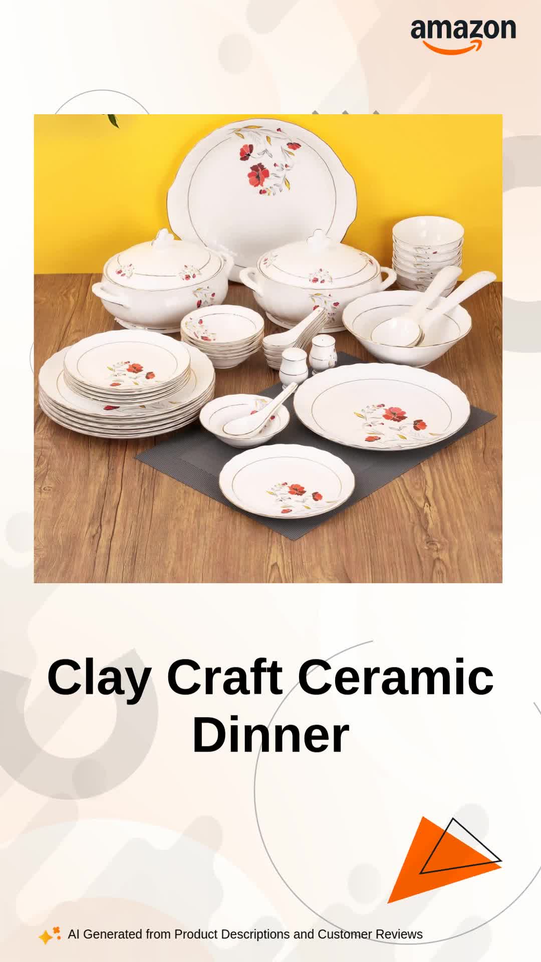 Clay Craft Fine Ceramic Printed Dinner Set 40 Pieces Set, White