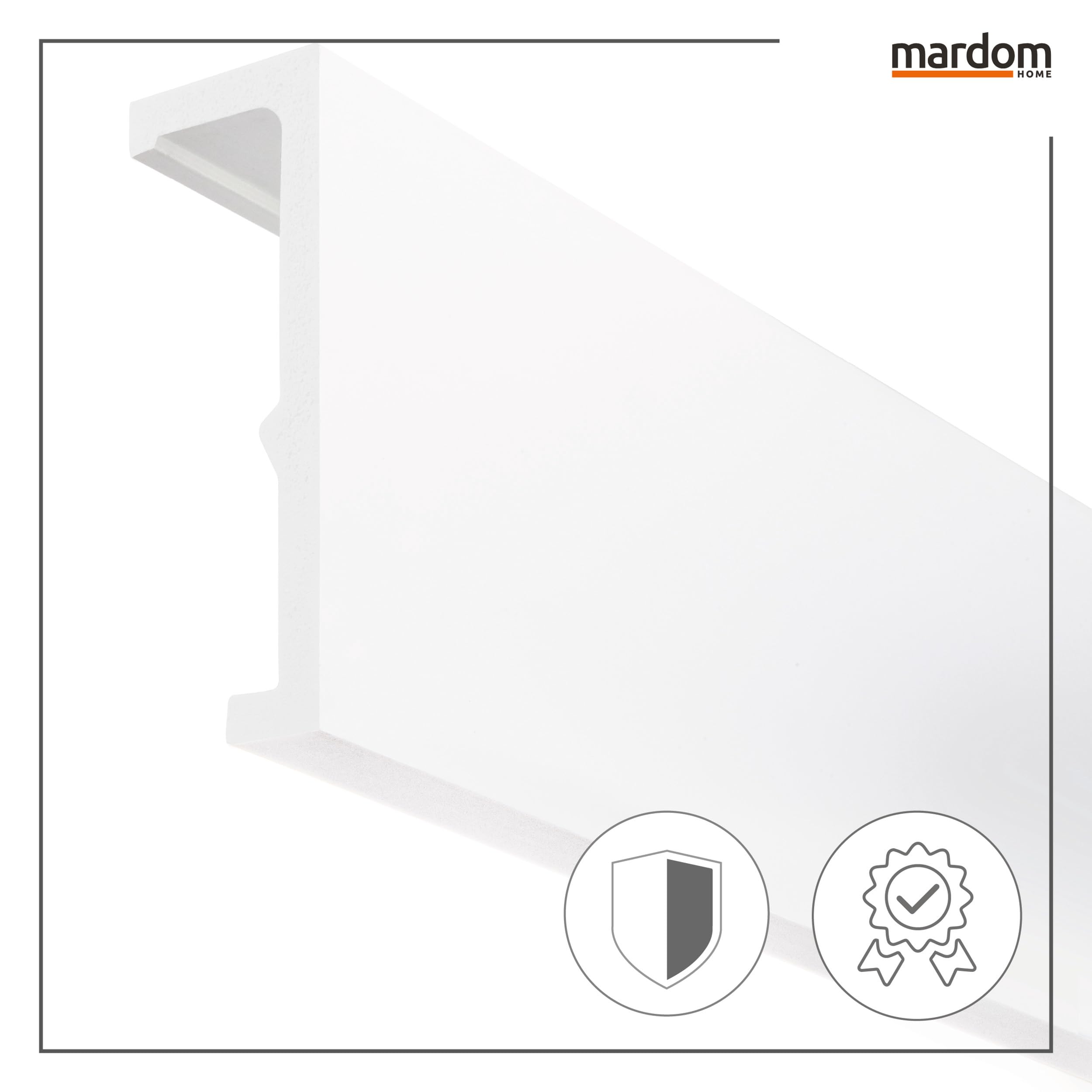 Mardom Moldura para techo, moldura para el techo de 200 cm de largo – 12 cm de alto – Cubierta blanca para barras de cortina – aspecto moderno compatible con LED – Moldura decorativa de techo en