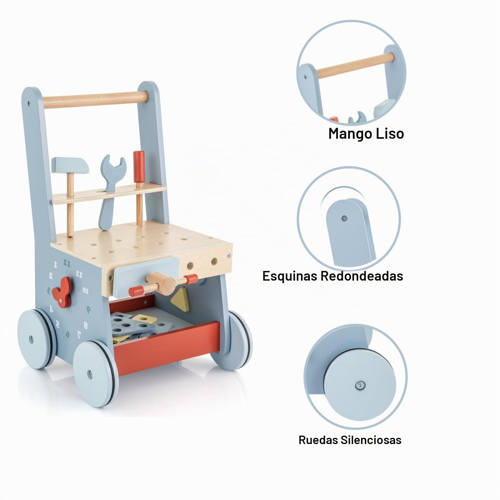 LIFEZEAL Andador de Madera para Bebés, Primeros Pasos del Bebé con 12 Juguetes Montessori, Carrito para Niños Pequeños con Ruedas, Juguete con Banco de Trabajo para Caminar para a partir de 3 Meses
