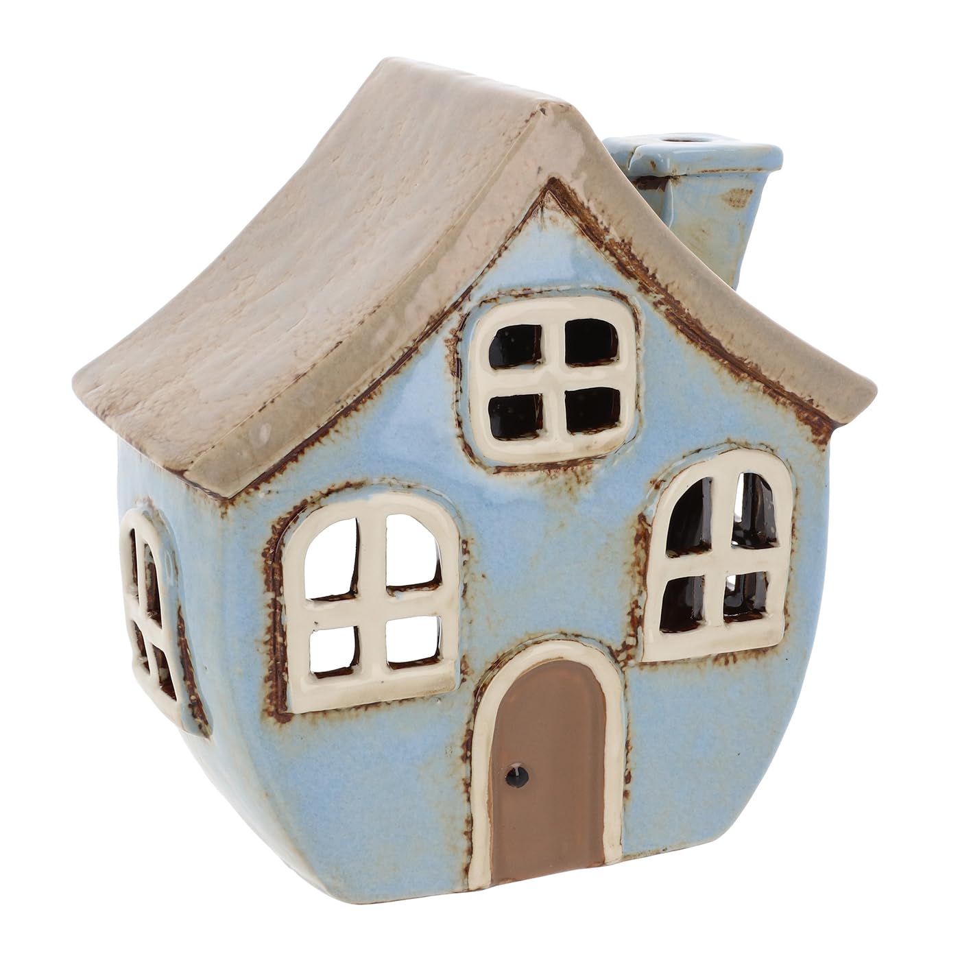 Shudehill Giftware Village Pottery Quirky House Tealight Holder - Pale Blue & Tall Blue (Pale Blue)