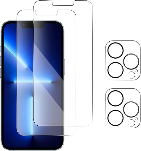 XSL 2+2 Kit de protector de pantalla y protector de lente de cámara, compatible con iPhone 13 Pro 6.1 pulgadas, vidrio templado HD compatible con