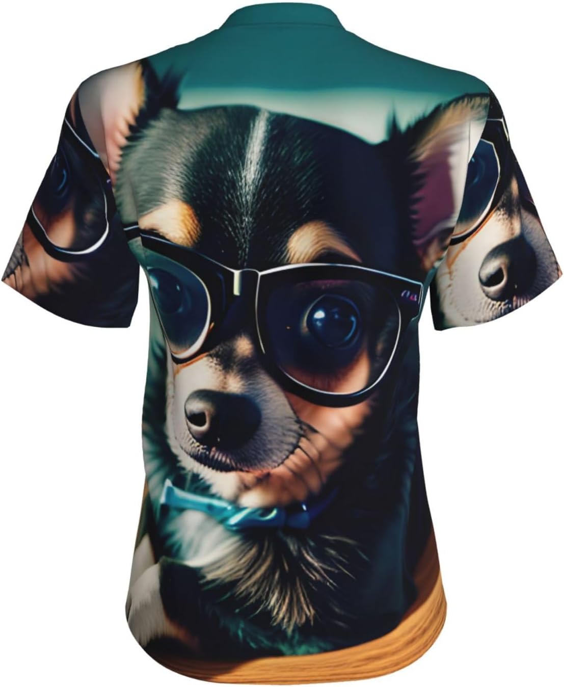 Women Casual Chihuahua Dog Glasses Print V-Neck T-Shirt Short Sleeve Summer Trendy Tops.