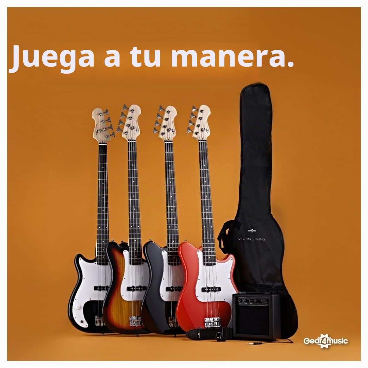 VISIONSTRING Guitarra Bajo Eléctrico 3/4 Mano Izquierda y Kit de Amplificador para Adultos y Principiantes