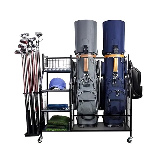 Golf Bags Storage Rack, Golf Storage Organizer with Lockable Wheels, Golf Club Storage Stand for Golf Bags, Golf Clubs and Golf Equipment Accessories,for Garage Indoor Basement (37×17×4)