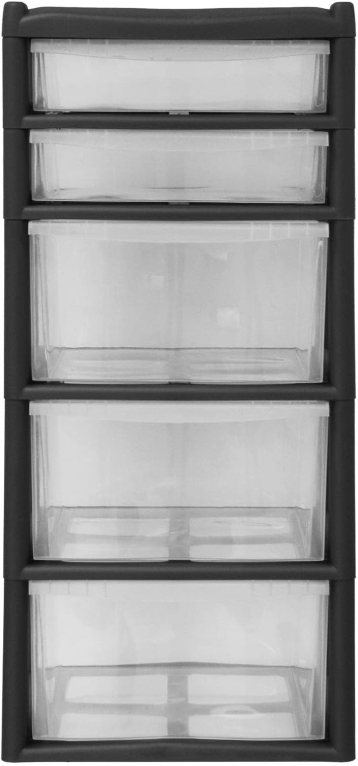 Extra Large 5 Drawer Home & Office Black Plastic Tower Storage Unit ...