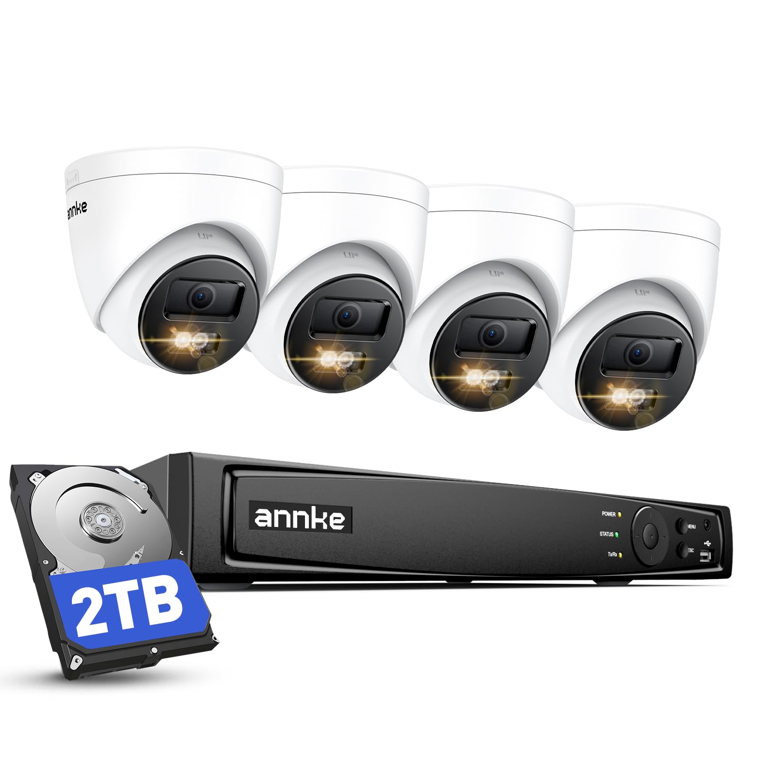 ANNKE 4K 8CH PoE CCTV Camera System - 2TB NVR Home Security Camera System, 4 x 8MP Outdoor PoE IP Cameras, Person/Vehicle Detection, Colour Night Vision, IP67, Remote Access, 24/7 Recording