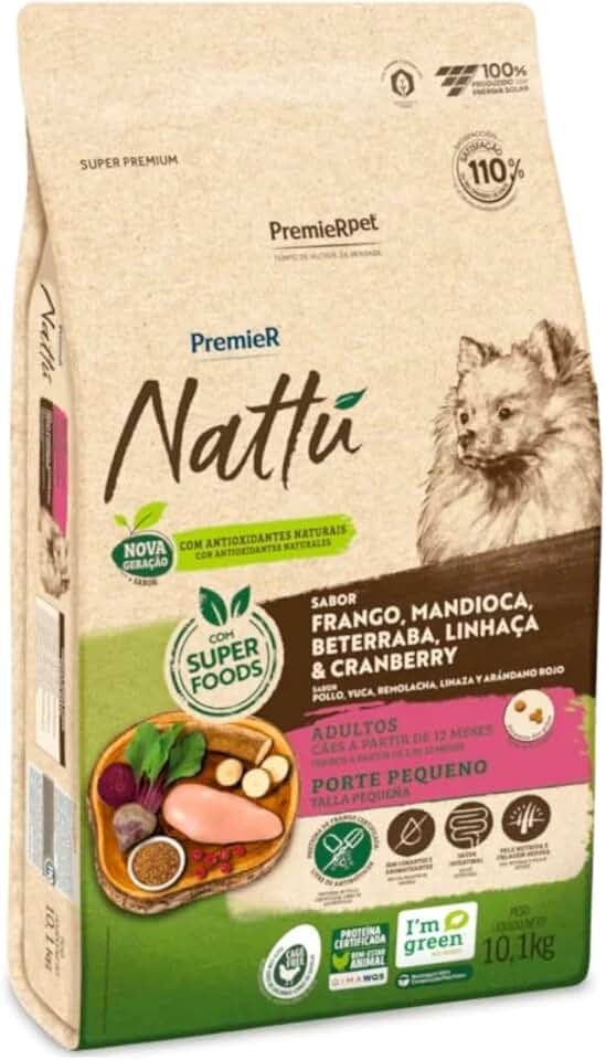 PremieR Pet Nattú Ração Seca para Cães Adultos Porte Pequeno Sabor Mandioca 10,1kg