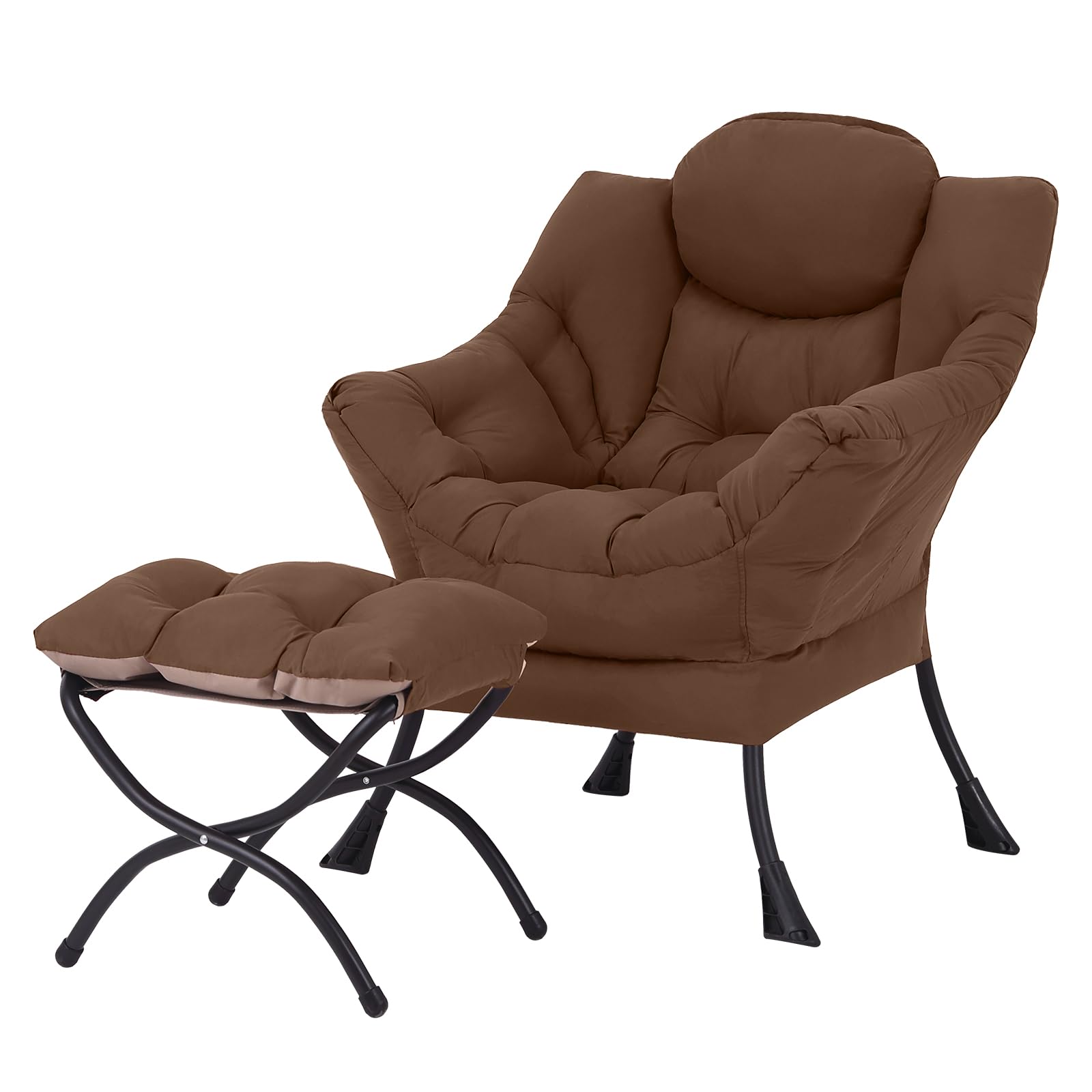 welnow lazy chair with ottoman, modern reading chair with footrest for small space, light brown fluffy chair